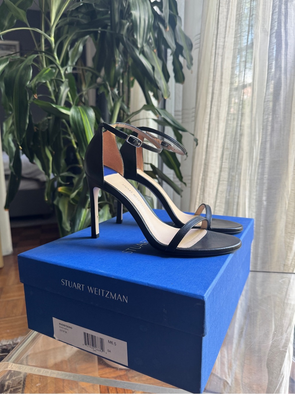 Stuart Weitzman Black Open-Toe Ankle-Strap Stiletto Sandals